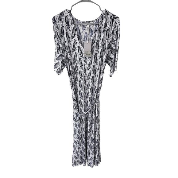 Preston & York Sydney Front Tie Jersey Short Sleeve V Neck Dress/Navy Leaf - XXL - Picture 1 of 5